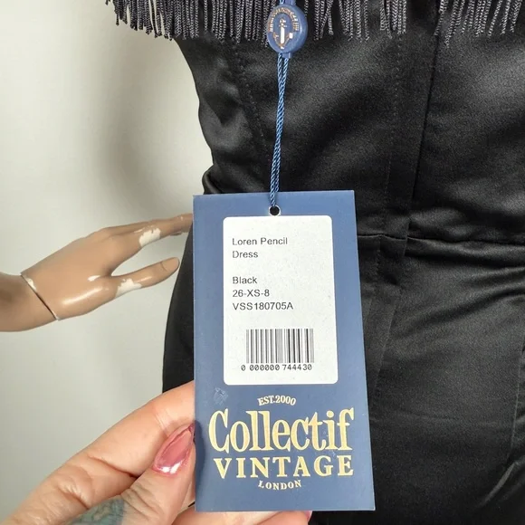 Collectif black satin fringe bustier dress - Picture 6 of 6